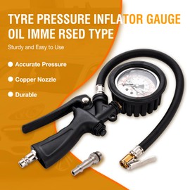 ORAZIO Tyre Inflator Pressure Gauge with Liquid Filled 230 PSI Tire Inflator Pump Gun Air Chuck Compressor Cars Van RV Bikes Tire Tool 230800