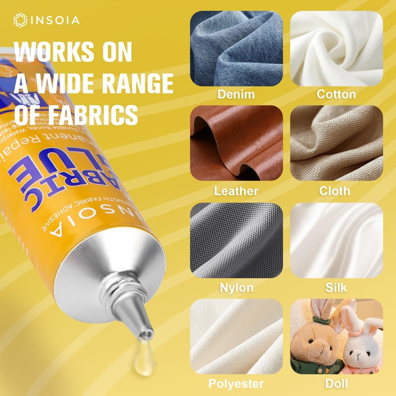 Fabric Glue Permanent for Clothing, 29.5ML x2 Washable Clear Fabric