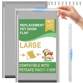 2 Pack Large Dog Door Replacement Flaps with Metal Bracket and Screws, Compatible with Petsafe Freedom Doggie Doors, PAC11-11039 10 1/8" X 16 7/8" Magnetic Closure (Smoky Translucent)