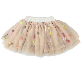 MizHome Baby Girls Tutu Dress Multi-Layer Tulle with Pompom Balls Dress for Toddler Girls Apricot L