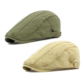 Cotton Newsboy Cap for Men Flat Hats Adjustable Ivy Gatsby Driving Hat Cap (US, Alpha, One Size, Military Green, Khaki)