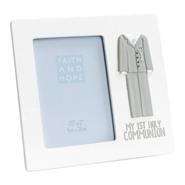 White Resin 3.5'x 5' Photo Frame with Suit Icon First Holy Communion