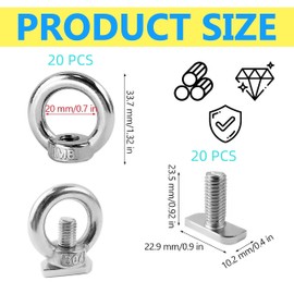 Set of 20 Stainless Steel Eye Bolts, Eye Bolts M8, Ring Nuts, Eyelets, Consisting of 20 Pieces M8 Eye Nut and 20 Pieces M8 Hammer Head Screw