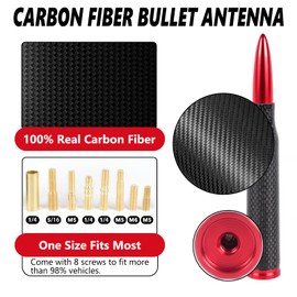 KARTONMOTOR Universal Carbon Fiber 50 Cal Bullet Antenna,Fits for All Chevy GMC Ford Jeep Dodge Toyota 5.5" AM/FM Radio Antenna Replacement for All Truck SUV Car Accessories