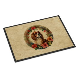 Caroline's Treasures DAC2339JMAT Cavalier Spaniel Christmas Flowers Doormat Front Door Mat Indoor Outdoor Rugs for Entryway, Non Slip Washable Low Pile, 24H X 36W