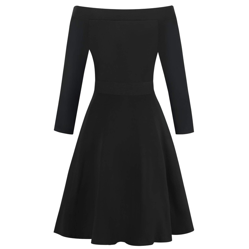 oxiuly Women's 3/4 Sleeve Off Shoulder Solid Cotton A-Line Swing