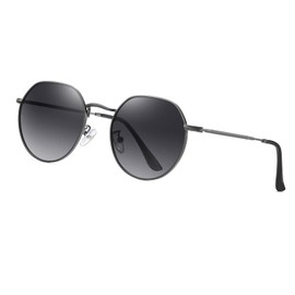 Long Keeper Round Polarised Sunglasses Men Women Retro Sunglasses Round Polarised Classic Vintage Round Glasses Metal Frame UV400 Protection, Silver Frame/Grey Gradient Lens
