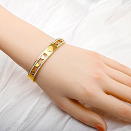 Gold Bangle Bracelets for Women, Hollow out Heart Bangle Bracelets with CZ Simulated Diamond Dainty Small Thin Stacking Bangle for Woman 6.7”, regular, Stainless Steel, no gemstone