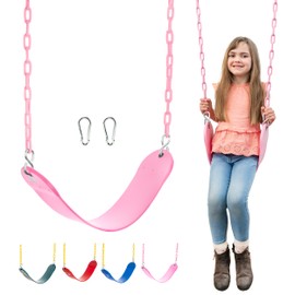 Squirrel Products Heavy Duty Strap Swing Seat - Playground Swing Seat Replacement and Carabiners for Easy Install - Pink