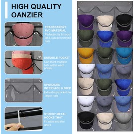 Over The Door Hat Storage Bag, 24 Large Mesh Pockets Door Hanging Cap Holder, 24 Pocket Over The Door Cap Organizer with Clear Deep Pockets,Over the Door Baseball Hat Organizer (light gray)