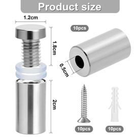 20 Pcs Standoff Fixings, Advertising Nails 12 × 25mm, Sign Standoff Screws, Silvery Standoff Wall Fixings With Screws And Plug, Stainless Steel Advertising Bolts Nails For Fixing Signboards