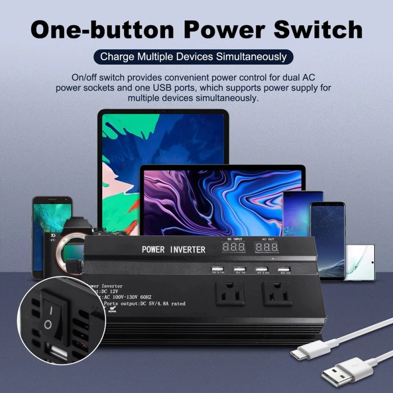 6000W LCD Car Power Inverter DC 12V To AC 110V