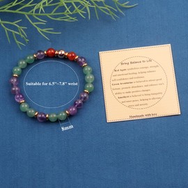 UEUC Healing Stone Bead Bracelet for Women Natural Gemstone Balance Protection Spiritual Crystal Bead Bracelet Anxiety Relief with Meaning Card, Stone