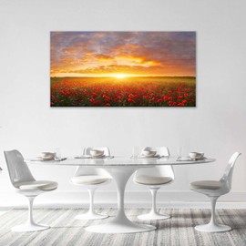 Sunset Canvas Large Wall Art for Living Room Poppy Flower Field Framed Prints Pictures Natural Landscape Painting Artwork Office Home Decor for Bedroom Dining 60"x30"