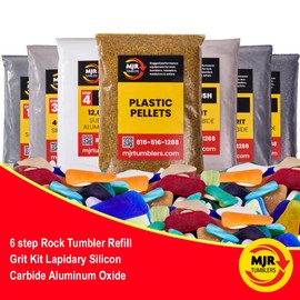 6 Stage Refill Grit Kit with MJR Tumblers Premium Quality Extreme Polish 12,000 Grit Sub Micron Aluminum Oxide Polish Unparalleled Results. For 10lb Rock Tumblers w Silicon Carbide and Plastic Pellets