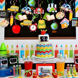 Back To School Hanging Swirls Decorations 30 Pack First Day of School Foil Ceiling Swirls for Classroom Preschool Decor Cute School Bus Stationery Welcome Back To School Party Decorations Supplies