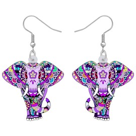 RAIDIN Acrylic Elephant Hook Earrings for Women Girls Hypoallergenic Dangle Earrings for Sensitive Ears Elephant Jewelry for Gift Party Birthday Charms (Purple)