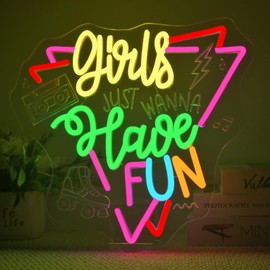 Girls Just Wanna Have Fun Retro Neon Sign, USB Powered Dimmable LED Light,for Home, Retro Party, Girl's Party