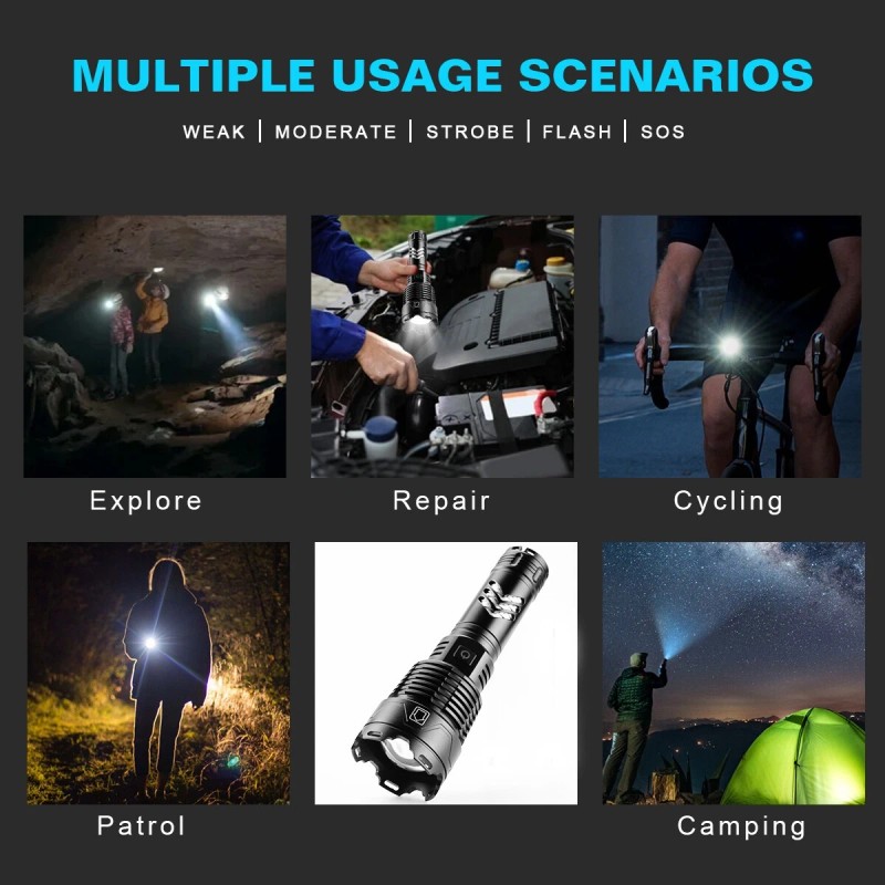 Garberiel Super Bright 900000Lumens XHP160 LED Flashlight Rechargeable Powerful Zoom
