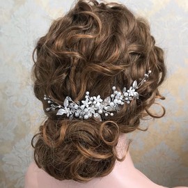 JWICOS Rose Gold Pearl Crystal Beads Hair Accessories Vintage Wedding Party Hair Side Comb for Bride and Bridesmaid Flower Leaves Vintage Hair Vine for Flower Girls (Rose Gold)