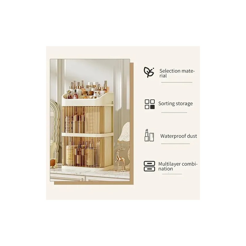 Organizador De Maquillaje 3 Capas Con Puerta Transparente