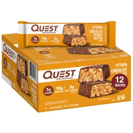Quest Nutrition Quest Nutrition Crispy Chocolate Peanut Butter Hero Protein Bar, 18g Protein, 1g Sugar, 3g Net Carb, Gluten Free Protein Snack, Keto Friendly, 12 Count