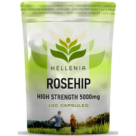 Rosehip High Strength 5000mg 180 Capsules | Premium Rosehip Extract High Strength Supplement for Joint Support | Extracted from Rosa Canina - Made in UK by Hellenia