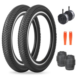 MEGHNA Kids Bike Tire 20 inch Foldable Anti Slip Tread 20 x 2.125 inch (57-406) All Terrain Tire Replacement with Tire Lever for Mountain Bike Cruiser Bike Folding Bike, Black Set 20 inch