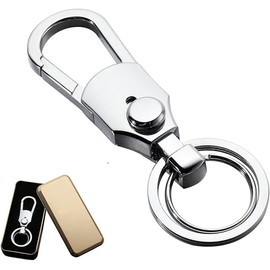 JADXSOP Car Key Holder, Carabiner, Double Ring, Keyring, Hook, One-Touch, Durable, Stylish, Simple, Design, Metallic, Men's, Women's, Key Case, Silver