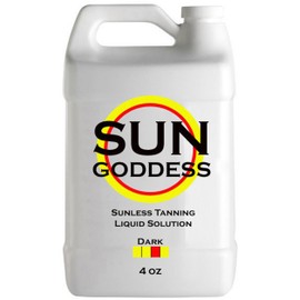 SUN GODDESS – DARK - Spray Tan Solution - 4 oz - Sunless Self Tanning Liquid for Airbrush or HVLP System + INCLUDES: Applicator Mitt, Application Gloves and Best Fake Tanner Lotion Mousse Sample