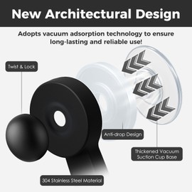 WingWider Shower Hooks for Inside Shower,No-Drill Removable&Reusable Towel Hooks for Bathroom,Heavy Duty Suction Cup Hooks for Glass Window,2 Packs(Black)