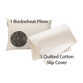 beans72 Organic Buckwheat Pillow with *Quilted Cotton Slip Cover Set (King Size (20x36))