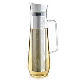 Teabloom Palais Pour Tea Maker & All-Beverage Jug – Elegant Borosilicate Glass Pitcher with Stainless Steel Infuser – 40oz Large Capacity – Premium Loose Leaf Tea & Fruit Infusion Steeper