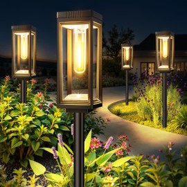 Solar Pathway Lights Outdoor, 6 Pack Solar Lights Waterproof, Auto On/Off, 15+ Hours Runtime, Lighting for Garden Outside Yard Driveway Landscape Path Patio, Warm White