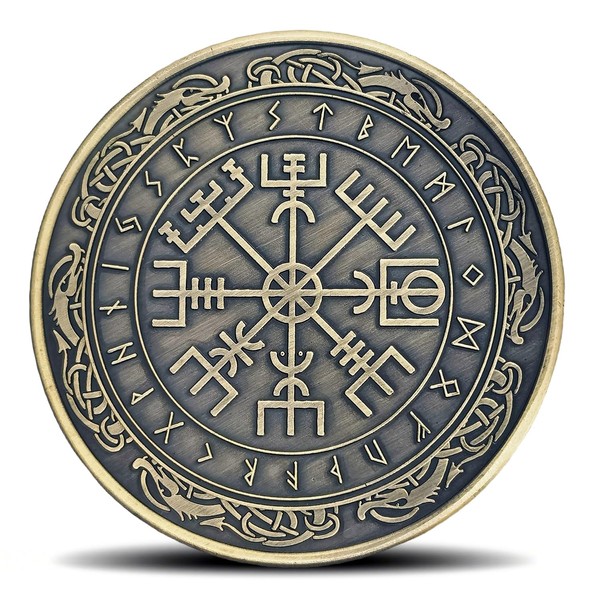 Viking Compass Vegvisir Challenge Coin - Norse Runic Design Unique