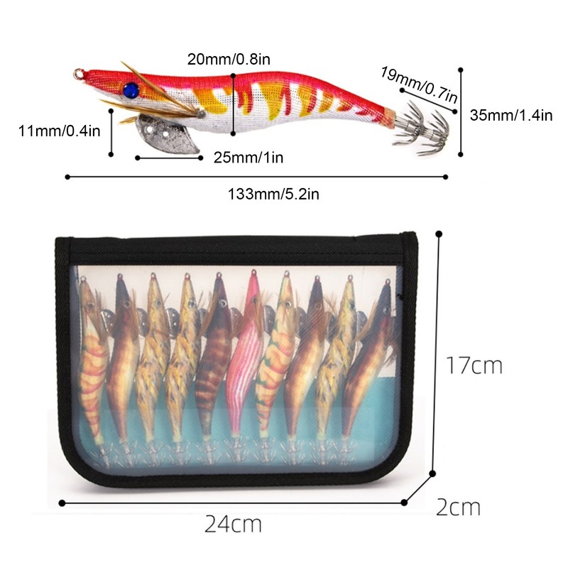 10Pcs Hard Bait Squid Jig Fishing Lure Octopus Wooden Shrimp