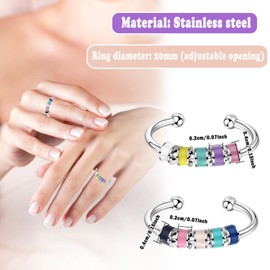 Yeefunjoy 4Pcs Fidget Ring for Anxiety Women, Anxiety Rings for Women, Spinning Enamel Fidget Ring, Adjustable Fidget Ring Stress Relief Bead Rotating Rings Gifts for Women Daughter Granddaughter Kids