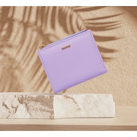 grande 2805 Genuine Leather Small Bifold Wallet For Women Minimalist Wallet Ladies Zippered Mini Purse Small Card Holder (Lilac)