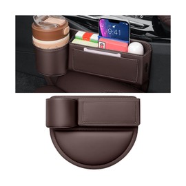 KHGUZ Leather Car Seat Gap Filler Organizer, Adjustable Vehicle Side Gap Storage Box, Auto Front Seat Crevice Catcher for Phones, Glasses, Keys, Universal for SUV, Sedan, Truck (Brown)