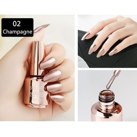 IMGDD IMGDD Champagne Gold Nail Polish Metallic Mirror Effect Metal Long-Lasting Quick Dry Nail Lacquers, Shiny Chrome DIY Manicure (02, 8ml)