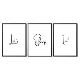 State Media Vision Set Of 3 Bedroom Wallart, Let's Sleep In Modern Minimalist Home Decor Prints, Simple Decor For Bedroom, A4 Size Print Only