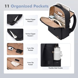 GOLF SUPAGS Travel Laptop Backpack for Women Airline Approved for Work College Travel Multi-Functional Casual Daypack Teacher Nurse Bags Fits 15.6 Inch Notebook (Black)