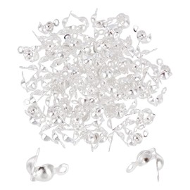 UNICRAFTALE Over 100 pieces silver bead tips, stainless steel dome ends, 3.5 mm diameter, open clamshell knot covers, foldable bead tips, small hole end caps for knots, crimp results