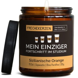 Lustige Duftkerze mit Studenten Spruch | Handgemacht aus Sojawachs | In Geschenkbox | Valentinsgeschenk | Uni, Kom­mi­li­to­nen, Abschluss, Studium,Kollegen,Bachelor Master |Orange