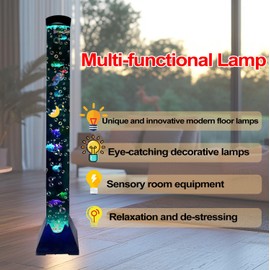 Sensory Bubble Tower Lamp with Bracket: 4 FT Bubble Fish Tube - 20 Color Adjustable 10 Moving Fish - Autism ADHD Friendly Ideal Gifts for Boys Girls