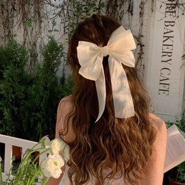 Inilbran Vintage Seidenbogen Haarspangen Lange Seide Satinbogen Haarspangen Französisch Chiffon Haarspange Barrette Lange Seidenband Bogen Haarspangen Kopfstück Große Seidige Bogen Haarschmuck