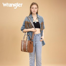 Wrangler Tote Bag for Women Western Leopard Brown Purse with Boho Shoulder Strap Medium Satchel Top Handle Purses and Handbags WG205A-8120SLP