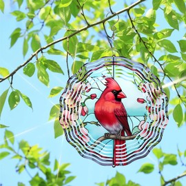 3D Cardinal Wind Spinner 3D Bird Spinners with Flower for Yard and Garden 3D Stainless Steel Cardinal Spinner with Unique Visual Effect Perfect Garden Decoration and Gift 10Inch