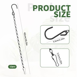 CHENGCKJ Pack of 12 Chains for Hanging 42 cm Black Metal Chain Hanging Basket Chains Flower Pot Chain with Hook Clips for Bird Feeder Wind Chimes Planters Lanterns Decoration