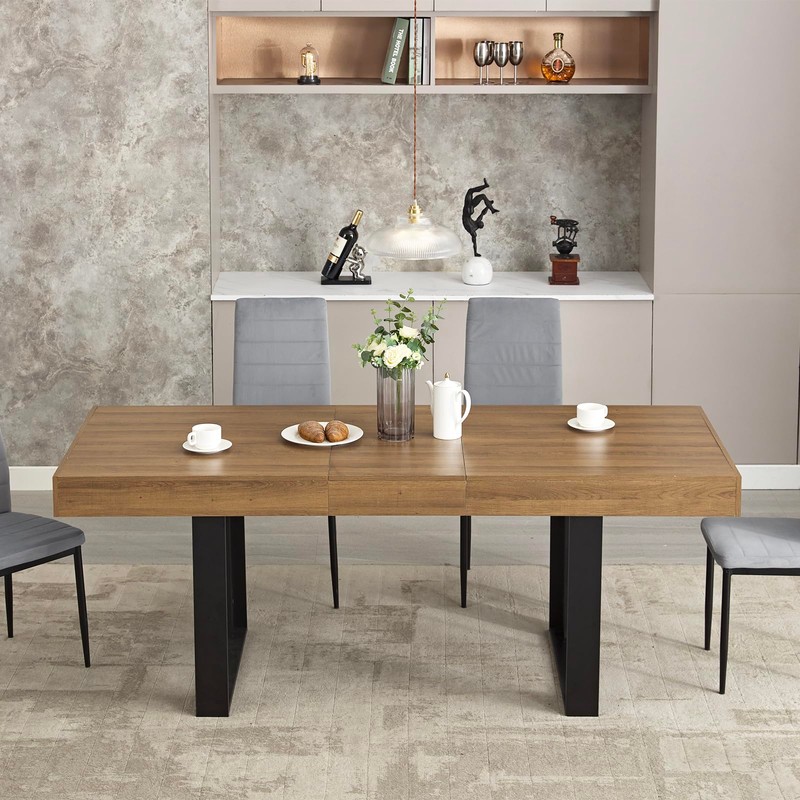 STHOUYN 63”-79” Extendable Dining Room Table, Modern Farmhouse Wooden Kitchen